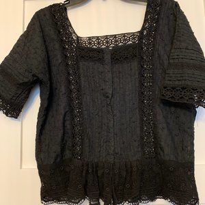 Free People Black Lace Top Square Neck Size Small